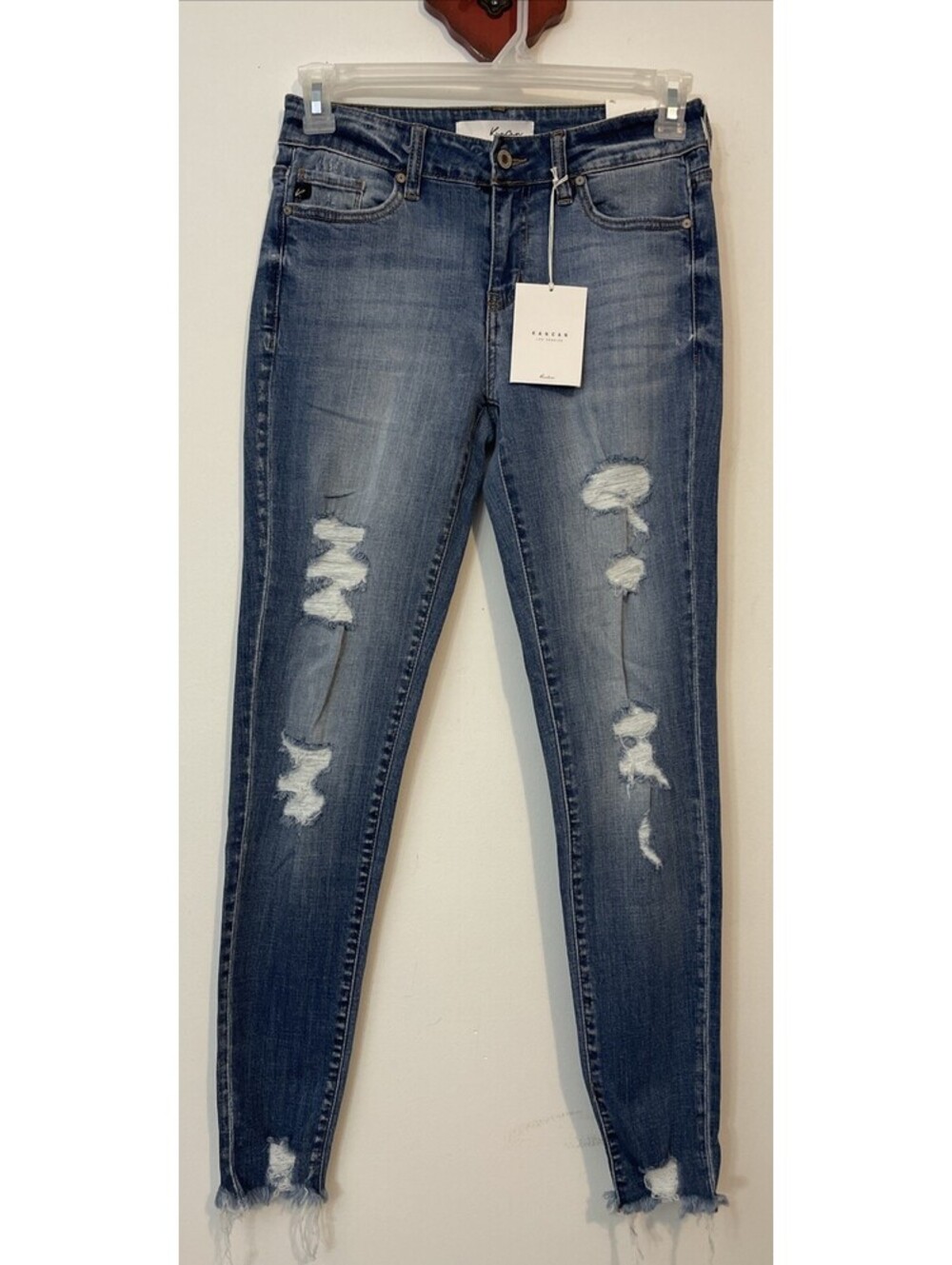 Kancan Womens Size 7/27 Mid-Rise Super Skinny Ripped Denim Blue Jeans NWT! A7388